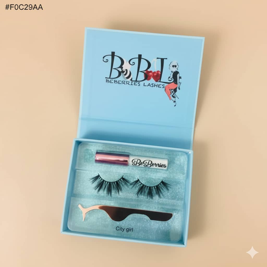 City girl with the lashes, glue and tweezer