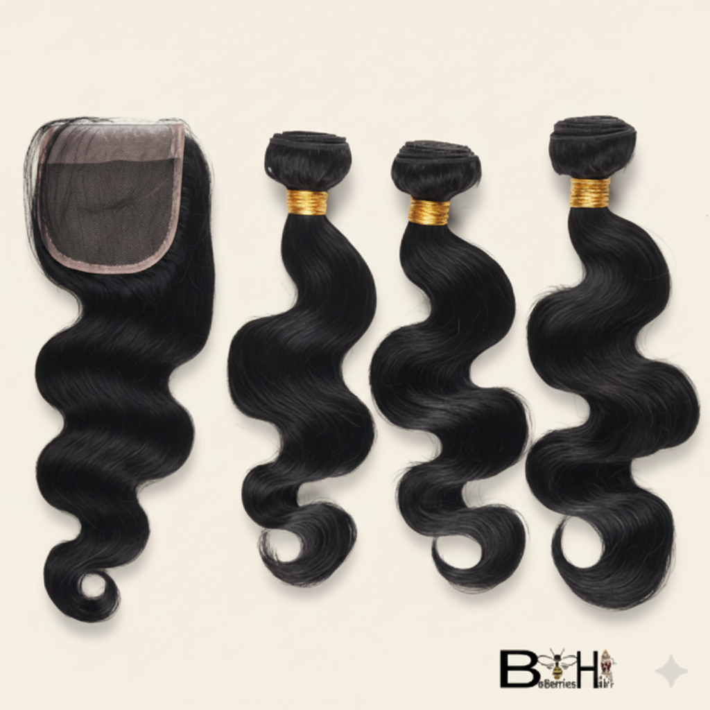 Bodywave Human Hair bundle 4x4 Closure 18", 16x2