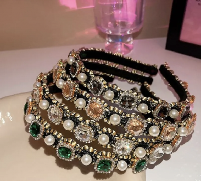 Classic Pearls and Ruby Stone Hair Band (price per one)